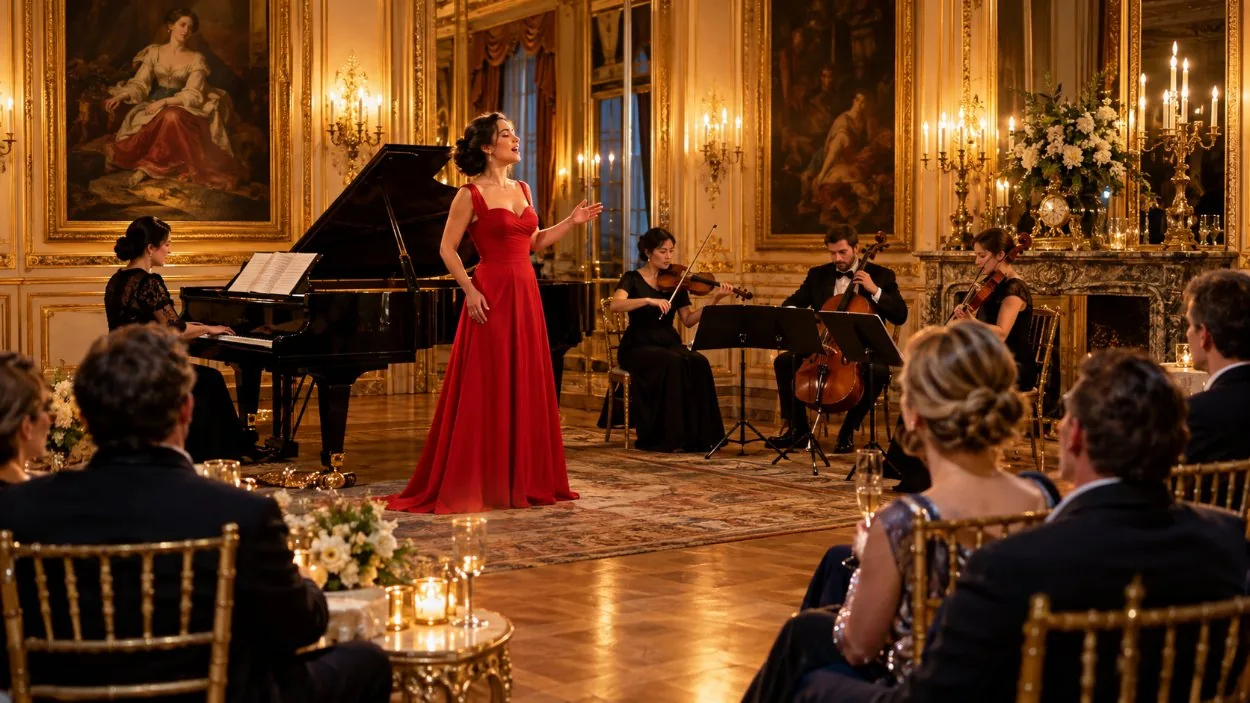 The reception rooms of the Hôtel André in the evening, once the daytime visitors have left