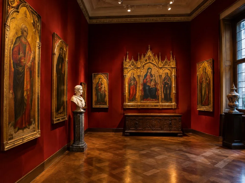 Italian Renaissance room on the upper floor, gilded frames and sculptures